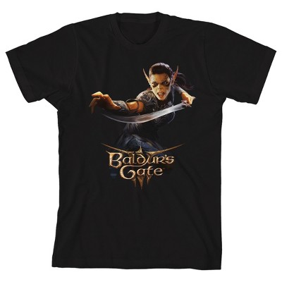 Dungeons & Dragons Iae'zel and Baldur's Gate Logo Youth Black Tee With Short Sleeves And Crew Neck