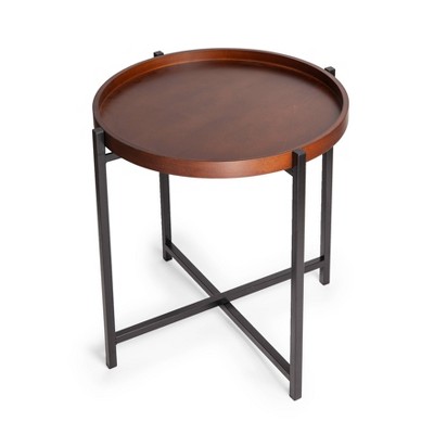 Mid-Century Modern Round Side Table with Removable Wood Tray Brown - Danya B.: End Table, Living Room Accent