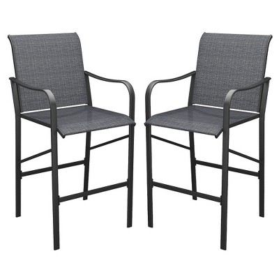 Ridstar 2 Pieces Patio High Bar Stool with Armrest-Gray