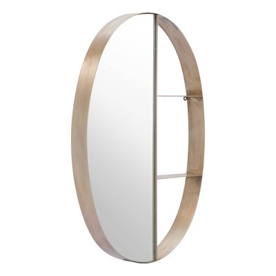 Lowman Oval Shelf Decorative Wall Mirror Antique Bronze - ZM Home: Modern Round, No Assembly Required