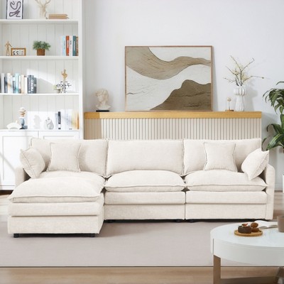 VASIP Chenille Modular Cloud Sectional Sofa - 105" L-Shaped 3-Seater with Ottoman, Customizable Living Room Couch Set