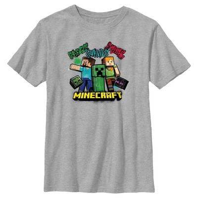 Boy's Minecraft Create Survive Explore Alex and Steve T-Shirt