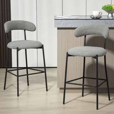 PAGED Bar Stools Set of 2, Modern Teddy Fabric Counter Height Bar Chair with Back and Footres for Bar, Kitchen, Dining Room
