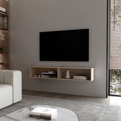 59.1" Melamine Modern Floating Media Rack with Two Shelves for Living Room and Bedroom