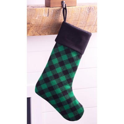 Green & Black Buffalo Check Wool Christmas Stocking – Made with American Woolen Fabric – by MerryStockings