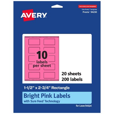 Avery Bright Pink Paper Labels, 1.5" x 2.75" Rectangle