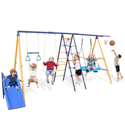 Swing Sets For Backyard, 500 lbs 7 in 1 Swing Set for Kids Backyard Outdoor A-Frame Heavy-Duty Metal Swing Sets