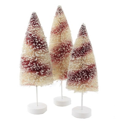 Bethany Lowe 12.0 Inch Candy Cane Bottle Brush Trees Christmas Decorative Tree Set , Christmas Decor Set Of Three Snow Glittered (3PC)