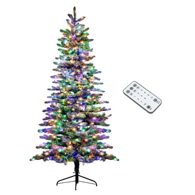 7.5 ft Pre-Lit Mountain Pine Artificial Christmas Tree, Snow Flocked Christmas Tree, with 500 LED Lights and 1264 Branch Tips for Holiday Decor