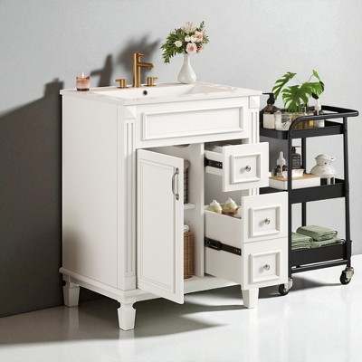 Mshliw 24 Inch Bathroom Vanity with Ceramic Sink, Modern Small Bathroom Cabinet with 2 Drawers and Adjustable Shelf, Soft Closing Door