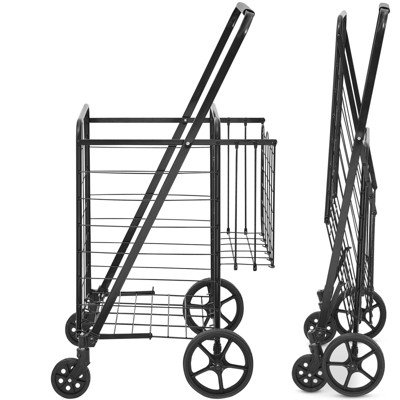 VEVOR Folding Shopping Cart, Jumbo Grocery Cart with Double Baskets, 360° Swivel Wheels, Heavy Duty Utility Cart, 110 LBS Capacity Utility Cart