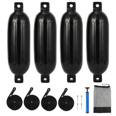 Garvee 4 Pack Boat Fenders for Docking, 16"/20"/23"/27" Inflatable Boat Bumpers with 4 Ropes, 1 Air Pump & 1 Storage Bag, Ideal for 10-35ft Boats