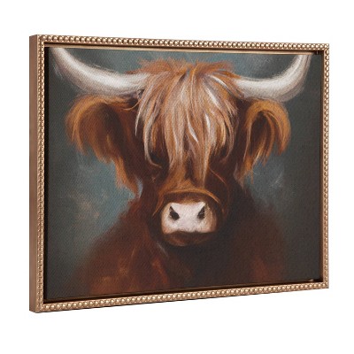 18"x24" Sylvie Beaded Highland Cow Portrait Framed Canvas by The Creative Bunch Studio Gold - Kate & Laurel All Things Decor