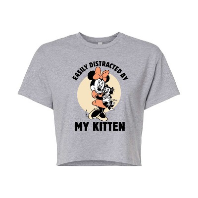 Women's - Disney Classics - Easily Distracted By Kittens Minnie Cropped Graphic T-Shirt