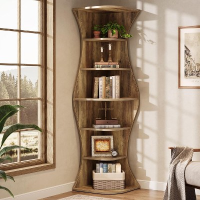 Tribesigns 73.2" Tall Corner Bookcase, 6-Tier Corner Shelf Bookshelf Display Shelf Plant Stand for Living Room, Bedroom, Home Office
