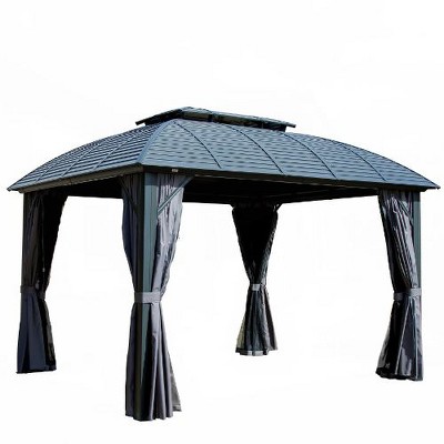 NicBex Permanent Galvanized Steel Roof Outdoor Gazebo with Aluminum Frame, Pavilion Metal Gazebos with Netting & Curtains for Garden, Patios, Lawns