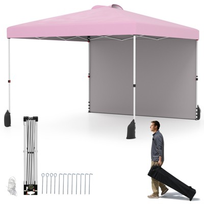 Tangkula 10 X 10 FT Pop up Canopy Tent w/ 1 Sidewall Wheeled Bag 8 Stakes & 4 Wind Ropes