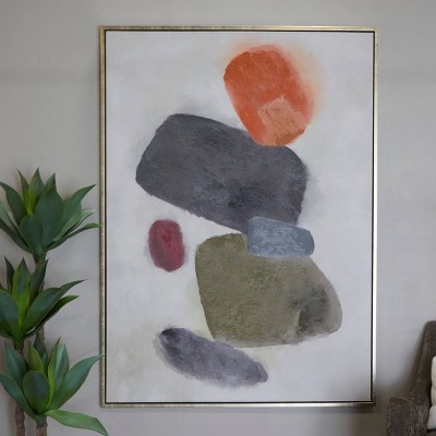 Olivia & May 48"X66" Canvas Abstract Geometric Square Shaped Living Room Framed Wall Art with White Washed Backing Multi Colored