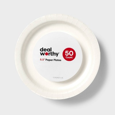 White Disposable Paper Plates 8.5" - 50ct - Dealworthy™