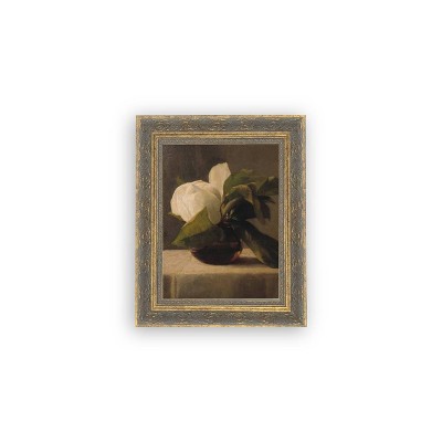 Petal Lane 9"x11" Magnolia Wall Art: Vintage Style, Framed Mixed Media, Gold Frame, Botanical Theme