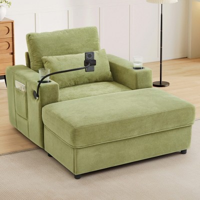 Chaise Lounge Sofa Couch with Storage Ottoman and USB Ports, Armchair with Cup Holders and Phone Holder, Sleeper Sofa Chair with Side Pockets-Koiai