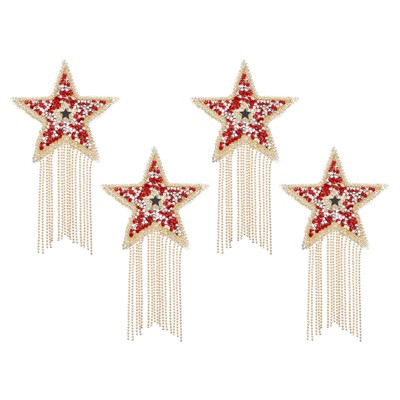 Unique Bargains Star Shape Rhinestone Glitter Iron On Sew Beaded Applique Patches 4 Pcs