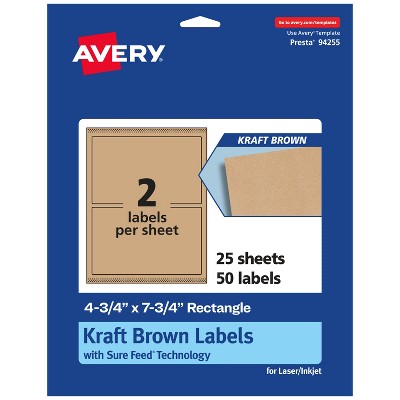 Avery Kraft Brown Rectangle Labels with Sure Feed, 4.75" x 7.75"