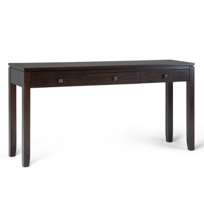 60" Stratford End Table Russet Mahogany Brown - WyndenHall: Pine Frame, 3 Drawers, Modern Style