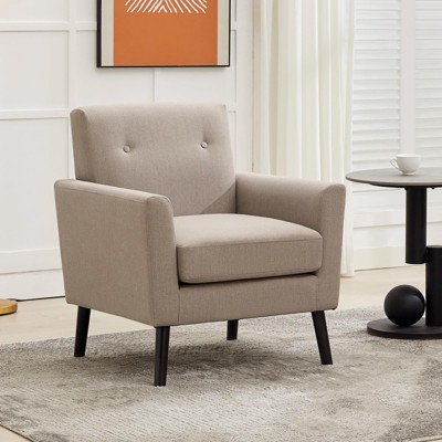 GustoWave Mid-Century Fabric Club Chair, Modern Retro Lounge Chair, Fabric Office Chair with Wood Legs & Thicker Seat for Living Room