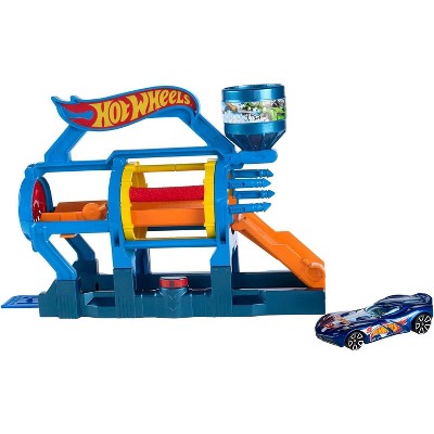 Hot Wheels City Turbo Jet Car Wash Track Builder Playset w/ Vehicle