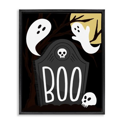 Stupell Industries Boo Haunted Night Gravestone  Floating Frame Canvas Art