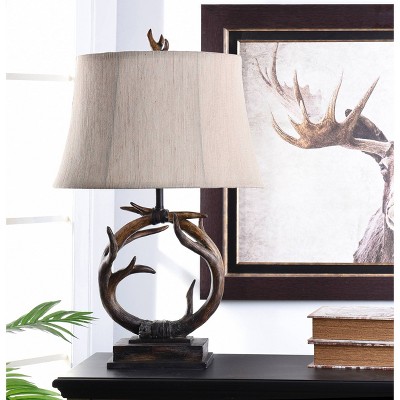 StyleCraft Dalton Brown Antler Table Lamp with Beige Hardback Fabric Shade : Rustic Polyresin Base, UL Listed, No Assembly Required