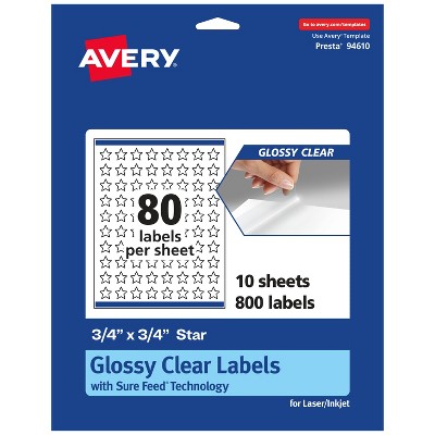 Avery Glossy Clear Star Labels with Sure Feed, .75" x .75"