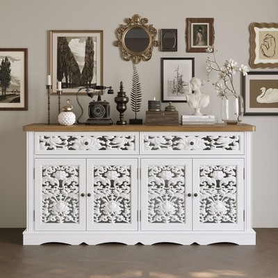 Famapy White Decorative Cabinet Sideboard Accent Cabinet with Hollow Relief - Patterned Doors Bookshelf
