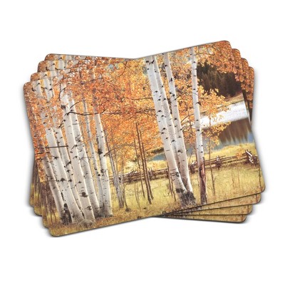 Pimpernel Birch Beauty Placemats - Set of 4 Rectangular Cork Backed Dining Placemats with Tree Bark Design - Heat & Stain Resistant Table Mats