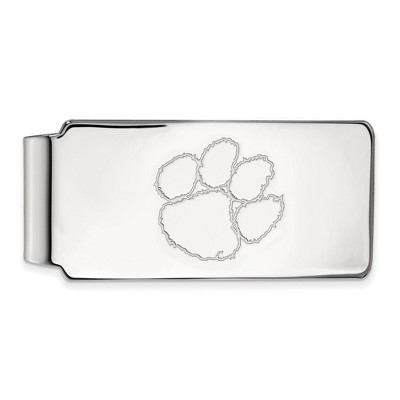 Black Bow Jewelry 10k White Gold Clemson Tigers NCAA Money Clip
