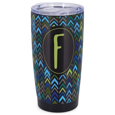 Elanze Designs F Monogram Herringbone Arrows Wrap-Around Design 20 Ounce Stainless Steel On-The-Go Coffee Mug, Thermal Travel Tumbler with Leak