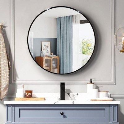 ACEPANO 36 in. H Round Wall Bathrrom Mirror with Metal Frame-Black