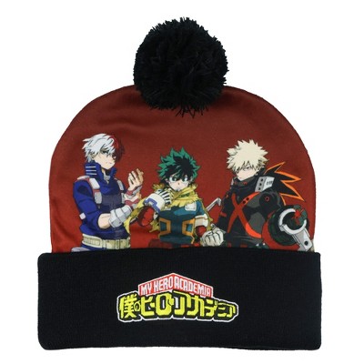 My Hero Academia Beanie Deku Shoto Bakugo Sublimated Knit Cuffed Winter Hat with Pom Multicolored