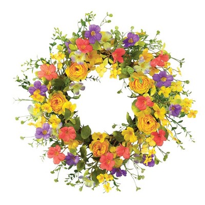 Collections Etc Yellow Rose Wildflower Door Wreath 20" x 4"