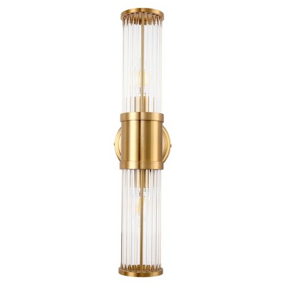DORESshop 3 in. 2-Light Crystal Modern Vanity Light, Brass Bathroom Wall Sconce, Vertical Horizontal Wall Mount Lighting