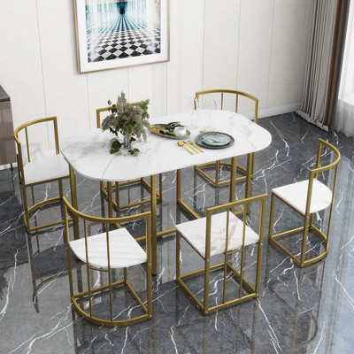 NicBex Dining Table Set for 6 Modern Oval Table and Chairs with Backrest for Kitchen, Living Room, Dining Room Restaurant