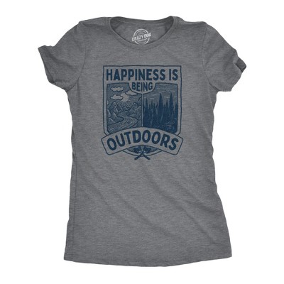 Womens Hapiness Is Being Outdoors T Shirt Funny Cool Nature Hiking Camping Lovers Tee for Ladies - Crazy Dog Women's T Shirt For Campers