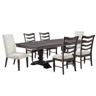 7pc Hutchins Dining Set with Two Upholstered Chairs Washed Espresso - Steve Silver Co.