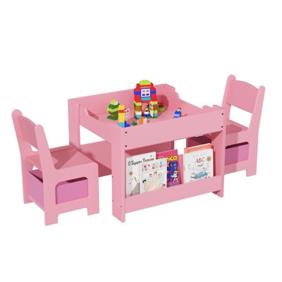 GustoWave Kids Art Table and Chair Set,3 in 1 Activity Table with 2 Chairs, Toddlers Craft Table Art Desk for Home Daycare Playroom
