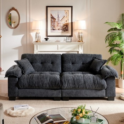 91.5"Chenille Deep Seat Sofa Couch with 2 Throw Pillows-Morden Fort