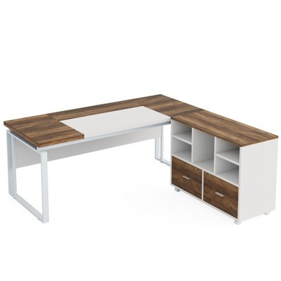 Tribesigns 63" L-Shaped Executive Desk with Reversible File Cabinet