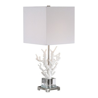Uttermost Corallo Table Lamp – Realistic White Coral on Crystal Base, Polished Nickel Accents, 29” Height