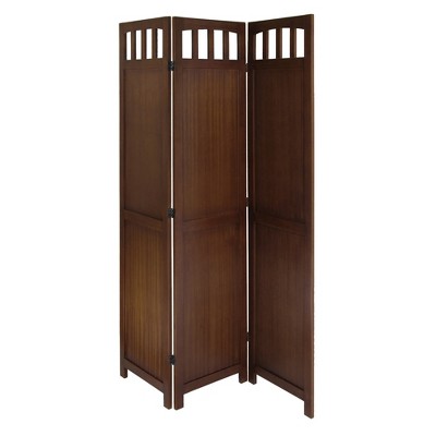 William Folding Screen - Antique Walnut - Winsome: Beechwood 3-Panel Privacy Partition