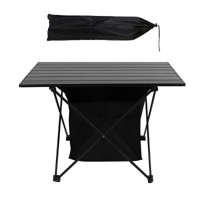 Racxily Foldable Camping Table With Storage Basket Rustproof Portable Aluminum Alloy Roll-Up Camping Table